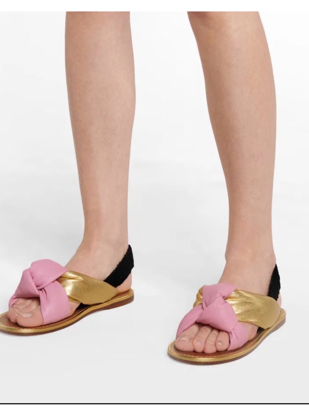 Miu Miu Pink Knotted Front & Gold Metallic Slingback Sandals